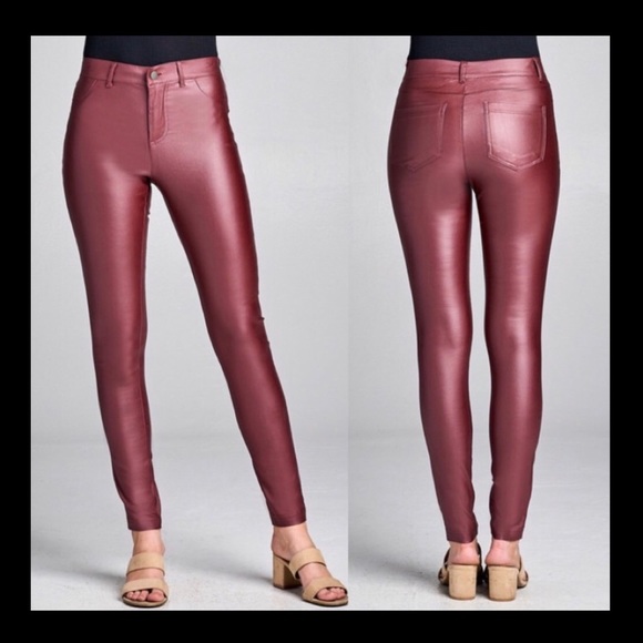 Lots of love xoxo Pants - LAST 1❤️VEGAN DARK BURGUNDY FAUX LEATHER JEGGINGS